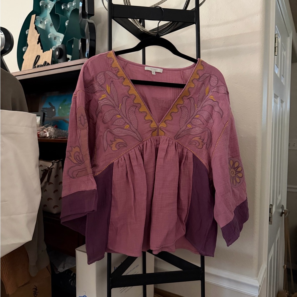 Floral Embroidered Women's Blouse in Pink and Purple